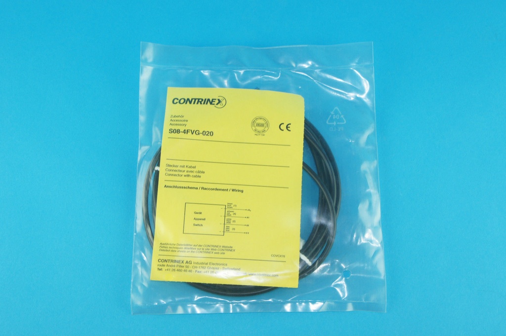 Contrinex S08-4FVG-020 Connector S8 with 2 meter PVC cable 623 100 006