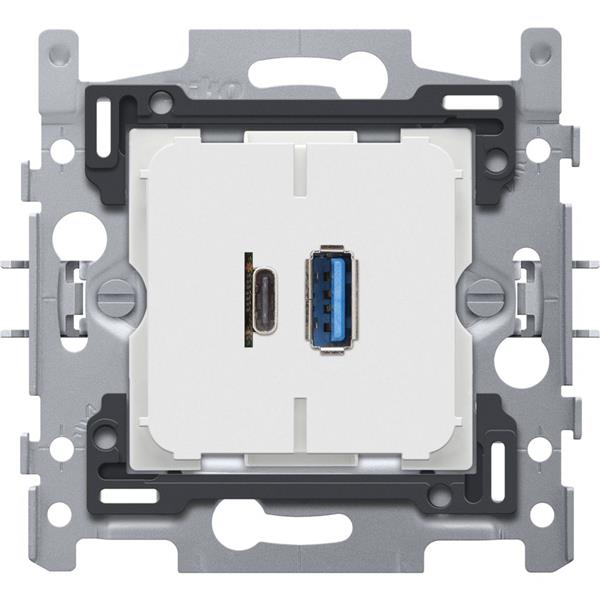 Dubbele smart USB-A en USB-C lader, sokkel 60x71, klauwbevestiging