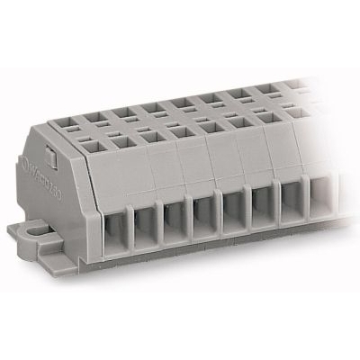 2-draads klemmenstrook; 5-polig; zonder drukknop; met klikvoetjes; voor plaatdikte 0,6 - 1,2 mm; Bevestigingsgat Ø 3,5 mm; 1,5 mm²; CAGE CLAMP®; 1,50 mm²; grijs