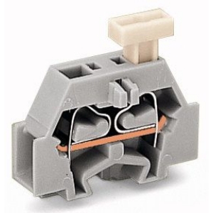 2-draads klem; aan één zijde met drukknop; met klikvoetje; voor plaatdikte 0,6 - 1,2 mm; Bevestigingsgat Ø 3,5 mm; 2,5 mm²; CAGE CLAMP®; 2,50 mm²; lichtgrijs