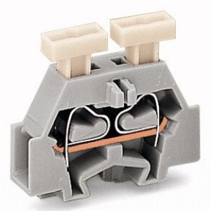 2-draads klem; geschikt voor Ex i-toepassingen; aan beide zijden met drukknop; met klikvoetje; voor plaatdikte 0,6 - 1,2 mm; Bevestigingsgat Ø 3,5 mm; 2,5 mm²; CAGE CLAMP®; 2,50 mm²; blauw