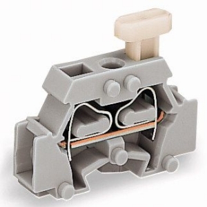 2-draads klem; aan één zijde met drukknop; met bevestigingsflens; voor schroefbevestiging en soortgelijke bevestigingswijzen; Bevestigingsgat Ø 3,2 mm; 2,5 mm²; CAGE CLAMP®; 2,50 mm²; grijs