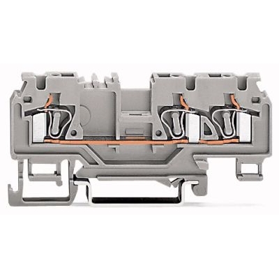 3-draads rijgklem; 4 mm²; met testopening; met afschermingsrail; Markering in het midden; voor draagrail 35 x 15 en 35 x 7,5; CAGE CLAMP®; 4,00 mm²; grijs