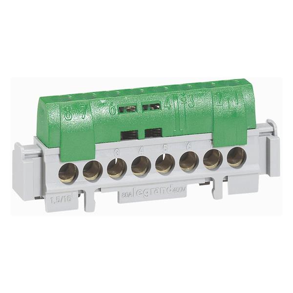 Aardingsklemmenblok - groen - lengte 75 mm - IP 2x - capaciteit 8 x 16 mm² (80 A maximum - 400 V)