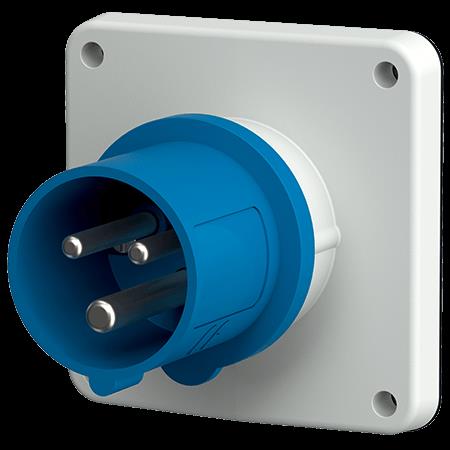 Toestelcontactstop 16A 3P 6H 230V blauw IP44, met flens 85 x 85 mm