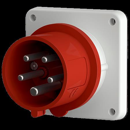 Toestelcontactstop 16A 5P 6H 400V rood IP44, met flens 85 x 85 mm