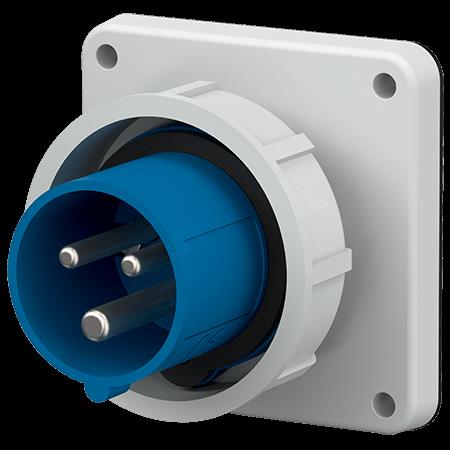 Toestelcontactstop 16A 3P 6H 230V blauw IP67, met flens 85 x 85 mm