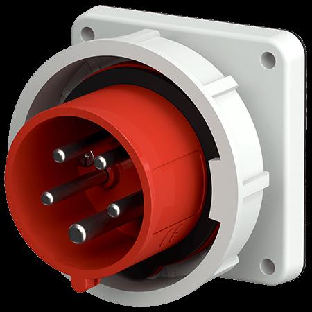 Toestelcontactstop 16A 5P 6H 400V rood IP67, met flens 85 x 85 mm