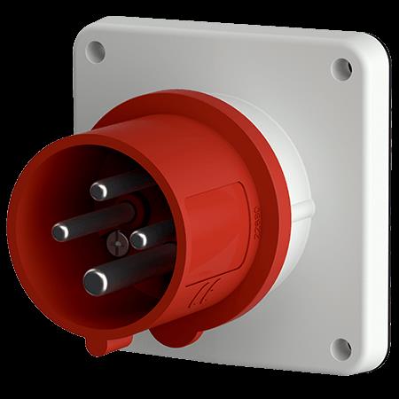 Toestelcontactstop 32A 4P 6H 400V rood IP44, met flens 85 x 85 mm