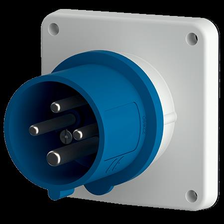 Toestelcontactstop 16A 4P 9H 230V blauw IP44, vernikkelde contacten