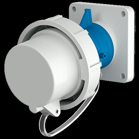 Toestelcontactstop inbouw 16A 3P 6H 230V blauw IP67, met klapdeksel