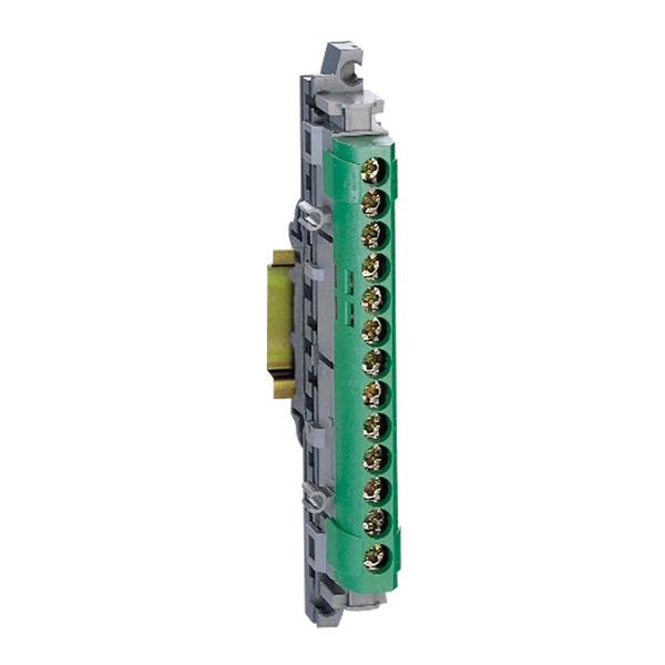 Aardingsklemmenblok - groen - lengte 113 mm - IP 2x - capaciteit 12 x 16 mm² (80 A maximum - 400 V) + 1 x 25 mm² (100 A maximum - 400 V)