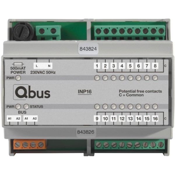 Inputmodule DIN RAIL (16x extern - 0 Volt) met LED indicatie