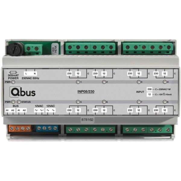 Inputmodule DIN RAIL (8x extern - 0/12/230V) met LED indicatie