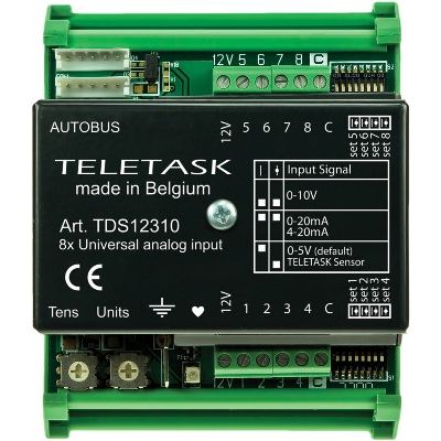 Analoge ingangsinterface voor 8 universele- of 8 Teletask sensoren