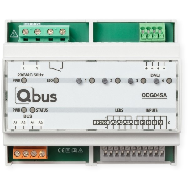 DIN-rail Stand-Alone Qbus Dali Groep Dimmer 4 groepen, Max 64 DALI(2)-drivers