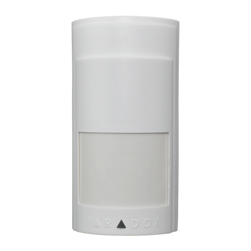 Paradox PMD2P single optic wireless PIR 868 MHz motion detector with built-in pet immunity, coverage: 88.5° - 11m x 11m; center beams: 15m, pet immunity: 18Kg, battery Type: 3 x 1.5vDC “AAA", current rating: 31uA standby / 15mA alarm