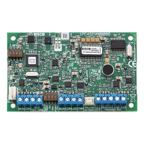 Risco RP432EV0001C LightSYS voice module, EN50131-3; G3; EC2; PD6662:2010, power supply: 13 VDC +/-10%, current consumption: 30 mA typical/ 70 mA maximum, main panel connection: wire BUS; 300 m from main panel