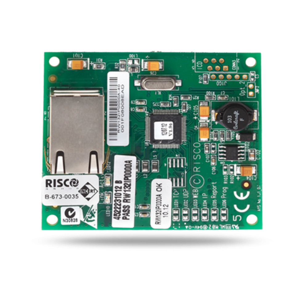 Risco RW132IP0000A Agility 132IP system accessories plug-in TCP/IP module, compatible with ProSYS Plus; LightSYS 2 and Agility 3, power supply: 13 VDC +/-10%, current consumption: 90 mA standby, dimensions: 70x60 mm