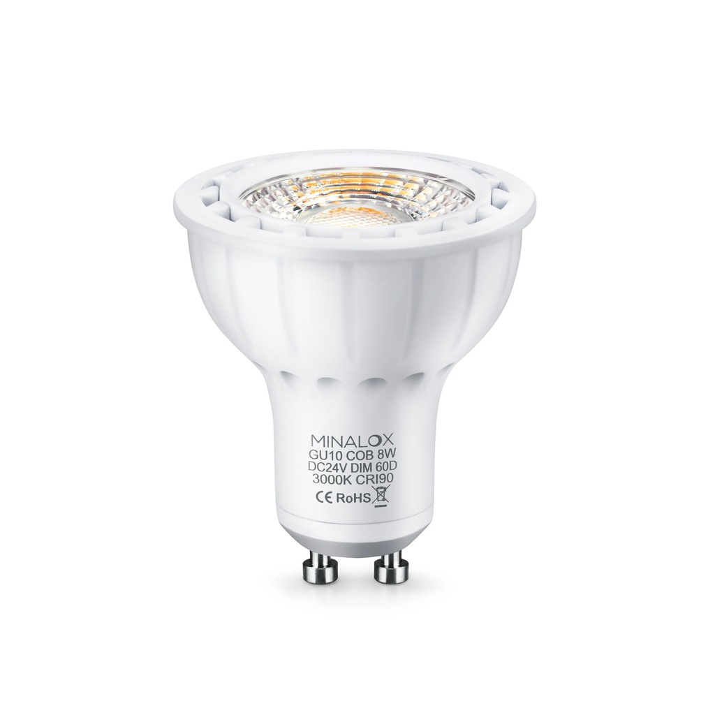 Minalox LED spot GU10 8W/24V/60° Loxone dimbaar 3000 K 496 lm warmwit