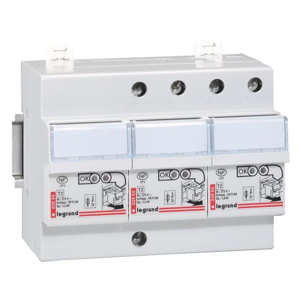 Overspanningsbeveiliger modulair T2+T3 beveiligd                3P+N Icc 4.5 kA - 1.2 kV - 6 modules