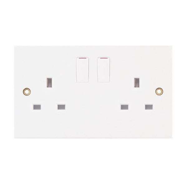 Selectric Square LG9096 BS 1363 SS 145 13A 250 VAC socket outlet 2 gang DP (Double Pole) switched socket double earthed BS1363/A white new