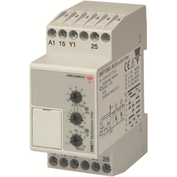 CG TIJDRELAIS-MULTI-FUNCTIE-12-240VAC/VDC-0.1 sec-100 uur- DIN-RAIL