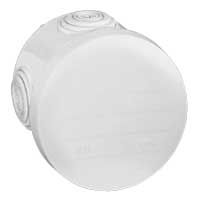 Aftakdoos Plexo rond IP 55 - waterdicht - wit RAL 9010 - opklikbaar deksel - 4 kabelinvoeren - afmetingen : diameter 70 mm - hoogte 45 mm