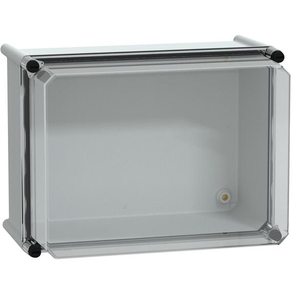 PLS kast, polyester achteraan, transparant PC deksel IP65 27x36x23cm