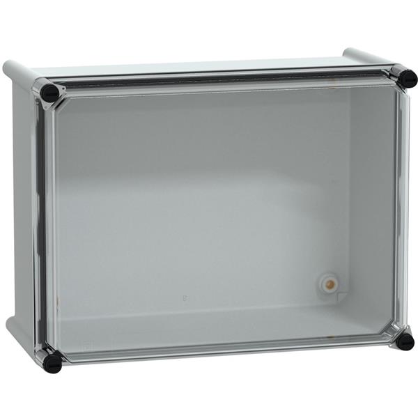 PLS kast, polyester achteraan, transparant PC deksel IP65 27x36x18cm