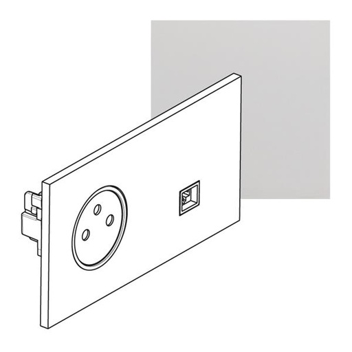 [AR67638] ART contactdoos 2P+A + RJ45 FTP épure Gespiegeld staal