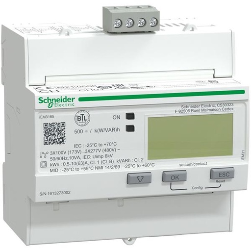 [A9MEM3165] iEM3165 energiemeter - 63 A - BACnet - 1 digitale in- en uitgang - multitarief