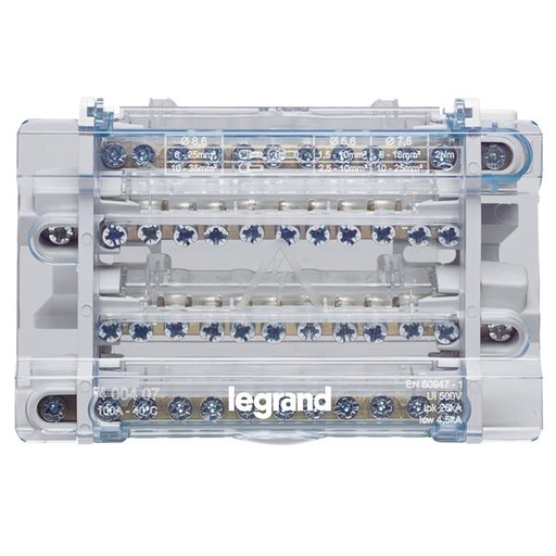 [400407] Modulaire verdeelklem 4P 100A - 12 aansluitingen met schroeven - 26kA - 8 modules