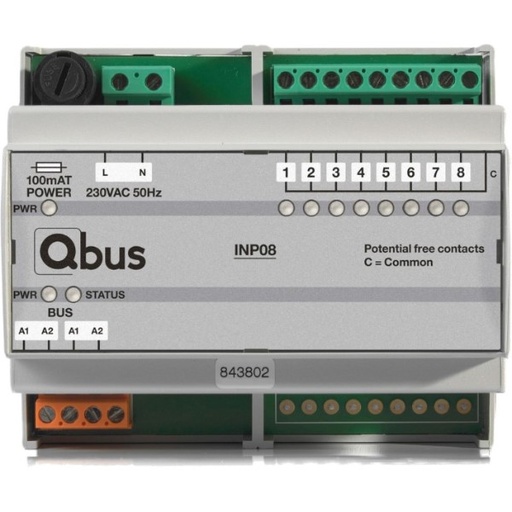 [INP08] Inputmodule DIN RAIL (8x extern - 0 Volt) met LED indicatie