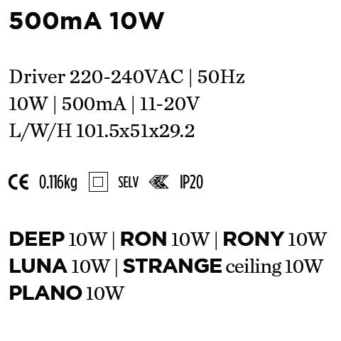 [90214405] DRIVER 500mA 10W 220-240VAC 11-20V