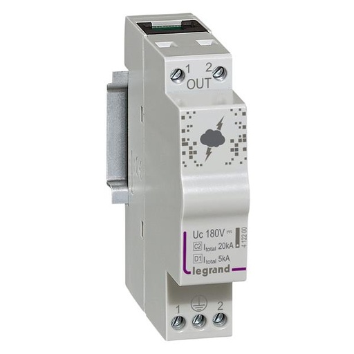 [412200] Overspanningsbeveiliger modulair voor telefonie/ADSL - 1 mod max. spanning 180V - 10/20kA