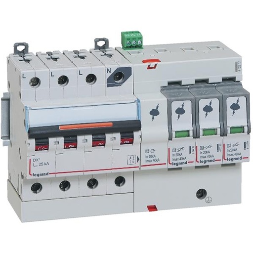 [412217] Overspanningsbeveiliger + automaat 3P+N - 40kA - T2 - 2.5kV - 320V - 8 modules