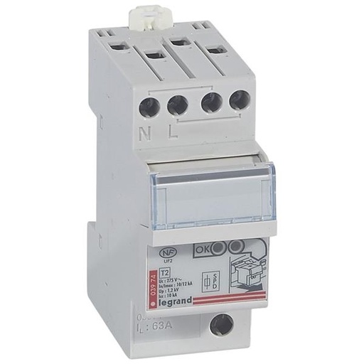 [003971] Overspanningsbeveiliger modulair T2+T3 beveiligd                1P+N Icc 10 kA - 1.2 kV - 2 modules