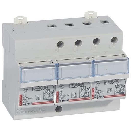 [003973] Overspanningsbeveiliger modulair T2+T3 beveiligd                3P+N Icc 10 kA - 1.2 kV - 6 modules