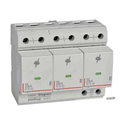 [412282] Modulaire overspanningsbeveiliger - bliksembeveiliging - T1 - 3P -25 en 35kA - 1.5kV - Uc 350V - 6 modules