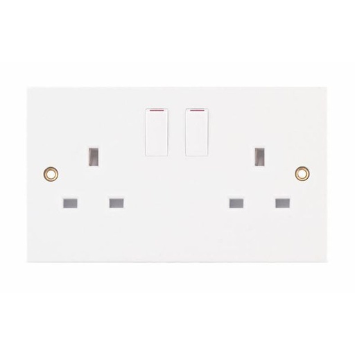 [LG9096-A] Selectric Square LG9096 BS 1363 SS 145 13A 250 VAC socket outlet 2 gang DP (Double Pole) switched socket double earthed BS1363/A white new