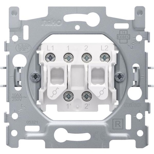 [170-02600] Sokkel voor dubbele wisselschakelaar, 10 AX/250 Vac, schroefklemmen