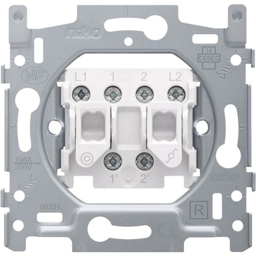 [170-05600] Sokkel voor dubbele schakelaar: wisselschakelaar en drukknop N.O., 10 AX/250 Vac, schroefklemmen
