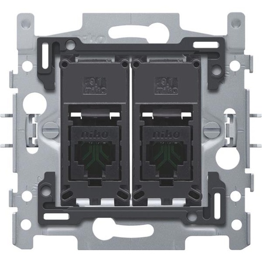 [170-65152-A] 2x RJ45-aansluitingen UTP cat. 5E, vlakke uitvoering, incl. inbouwraam 60 x 71 mm met klauwbevestiging