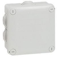 [092022] Aftakdoos Plexo vierkant IP 55 - waterdicht - grijs RAL 7035 - deksel met kwartslagsluiting - 7 kabelinvoeren - afmetingen 105 x 105 x 55 mm